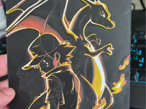 Ash & Charizard NeonArt Hueforge
