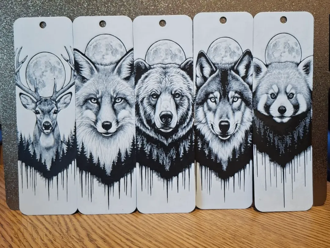 set of 5 Forest moon animal bookmarks 2 colours