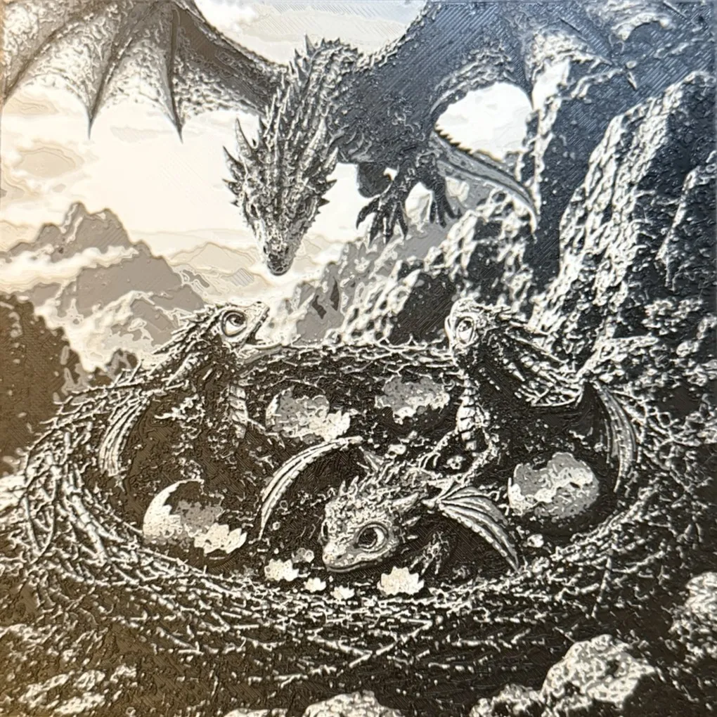 Hueforge - Bébés dragon dans un nid avec maman
