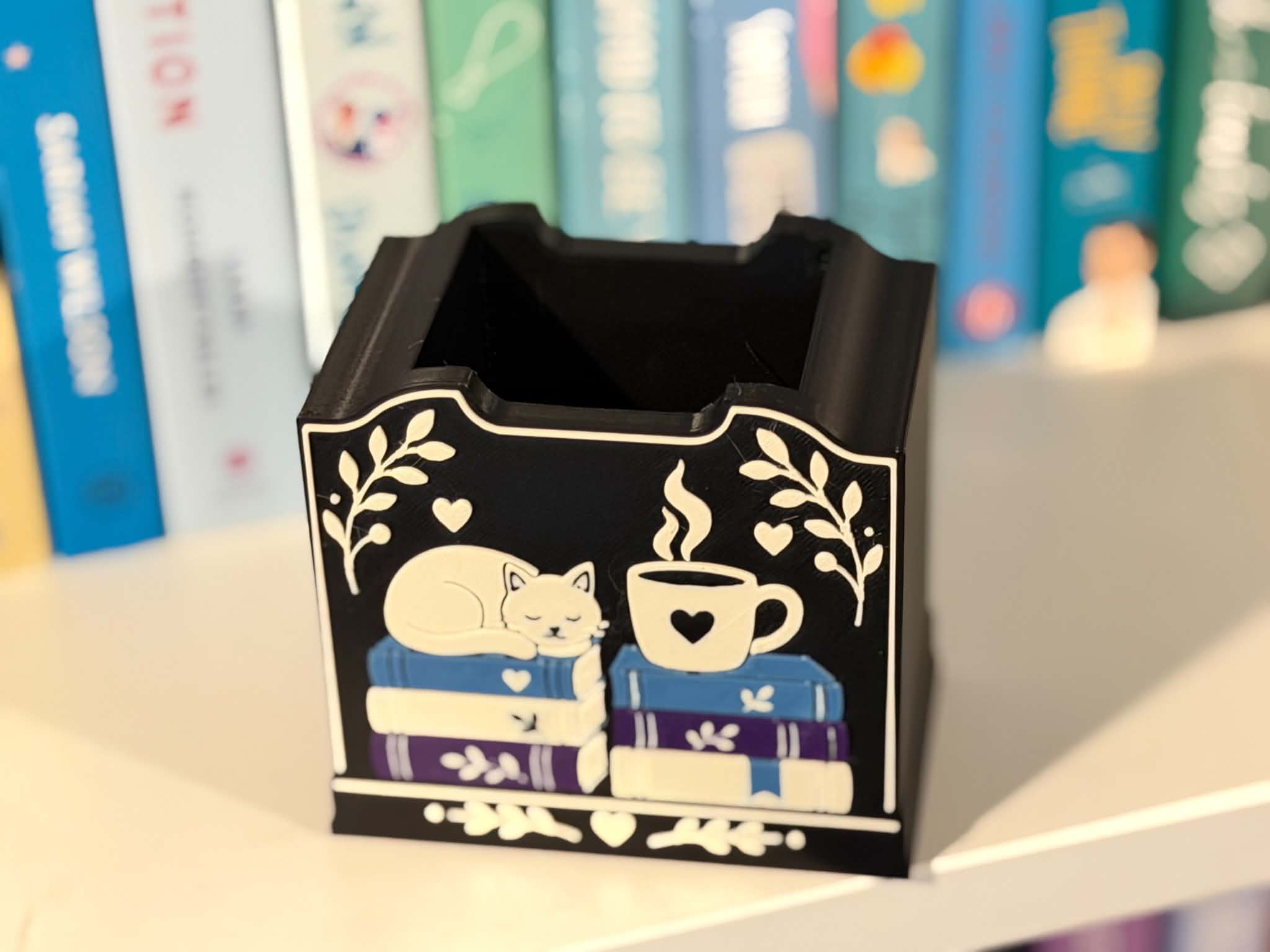 Cozy Reads Bookmark Holder – Cat, Coffee & Books