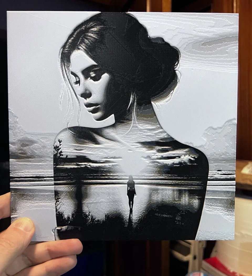 Double Exposure Girl on the beach Hueforge 200x200
