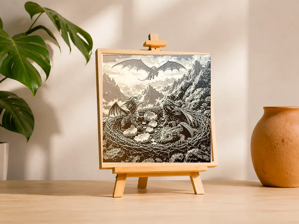 Hueforge - Bébés dragon dans un nid avec maman