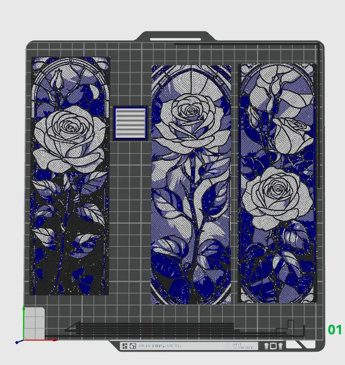 Stained Glass Roses in Bloom - Set of 3 Bookmarks colored in Hueforge