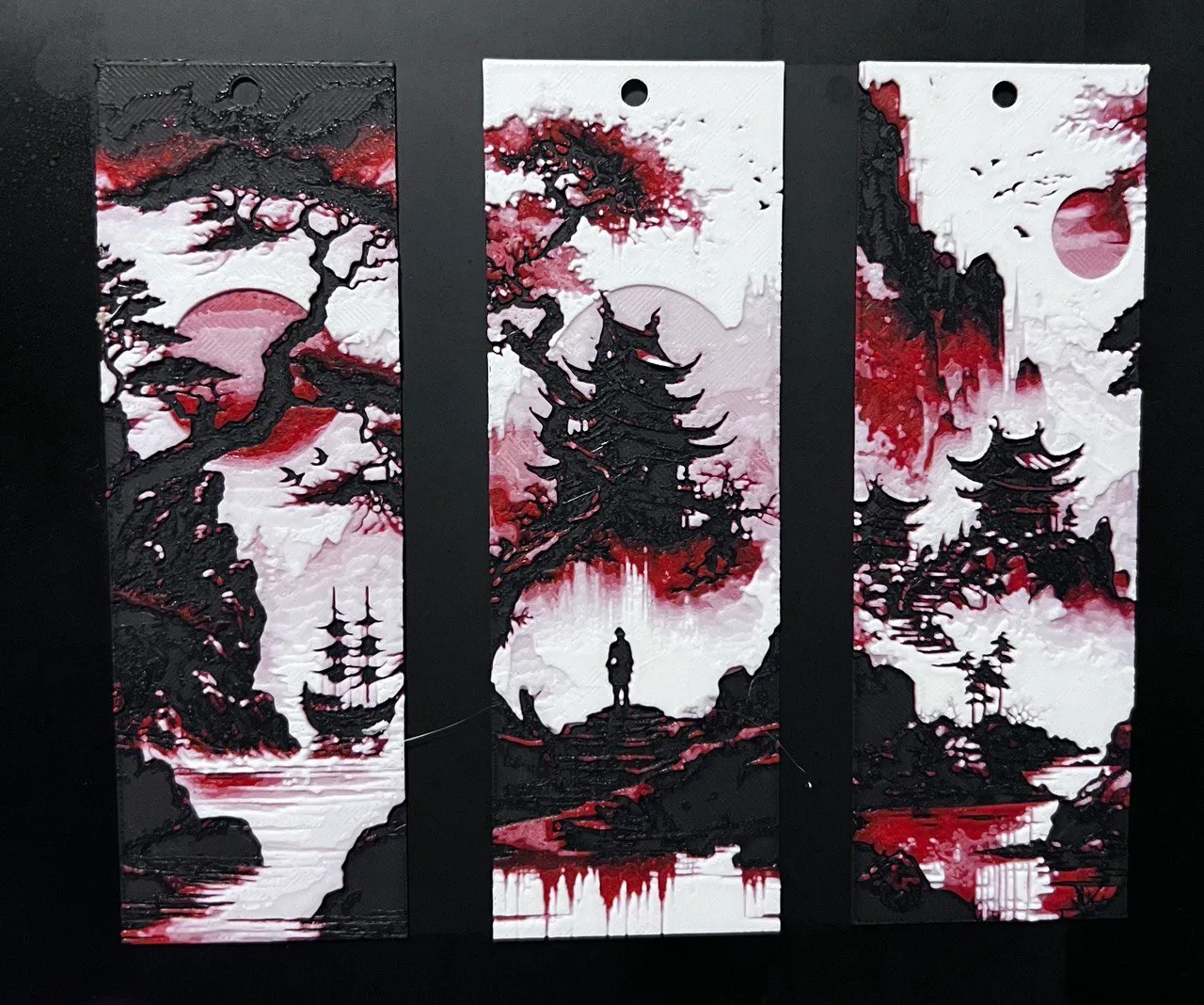 Set 3 Bookmarks of Japanese landscape hueforge