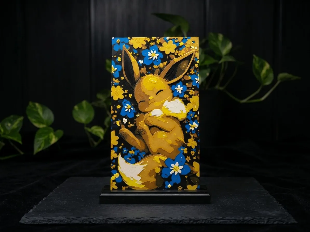 Eevee sleeping with flowers - HueForge Pokemon