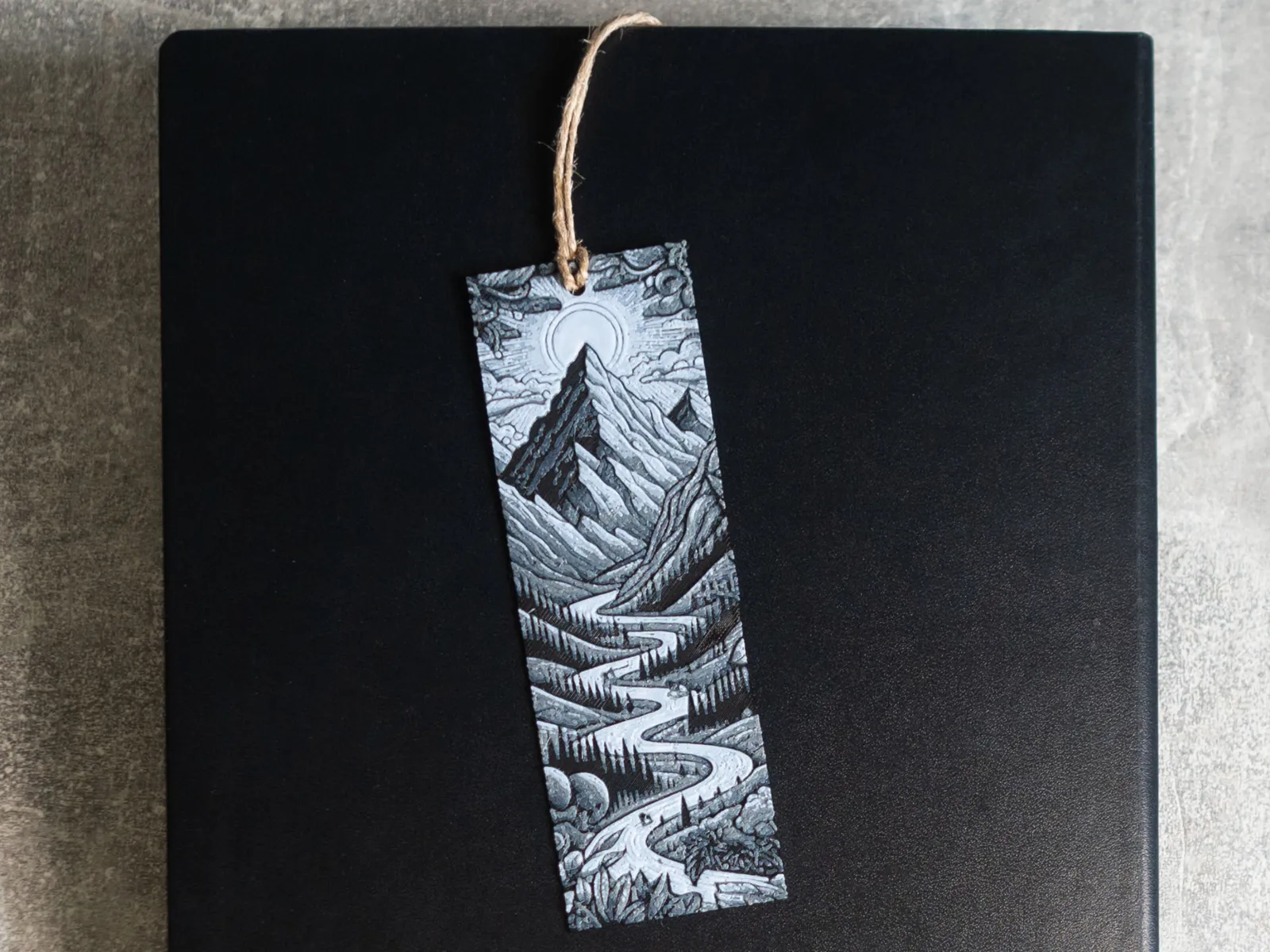 Mountain Scene Bookmark B&W Hueforge