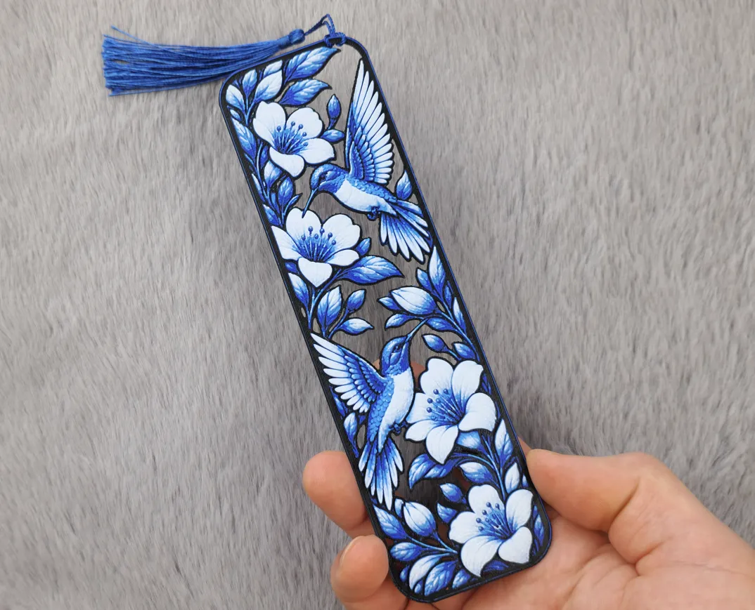 Blue Hummingbirds Floral Bookmark