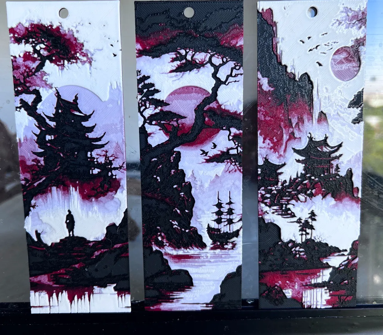 Set 3 Bookmarks of Japanese landscape hueforge