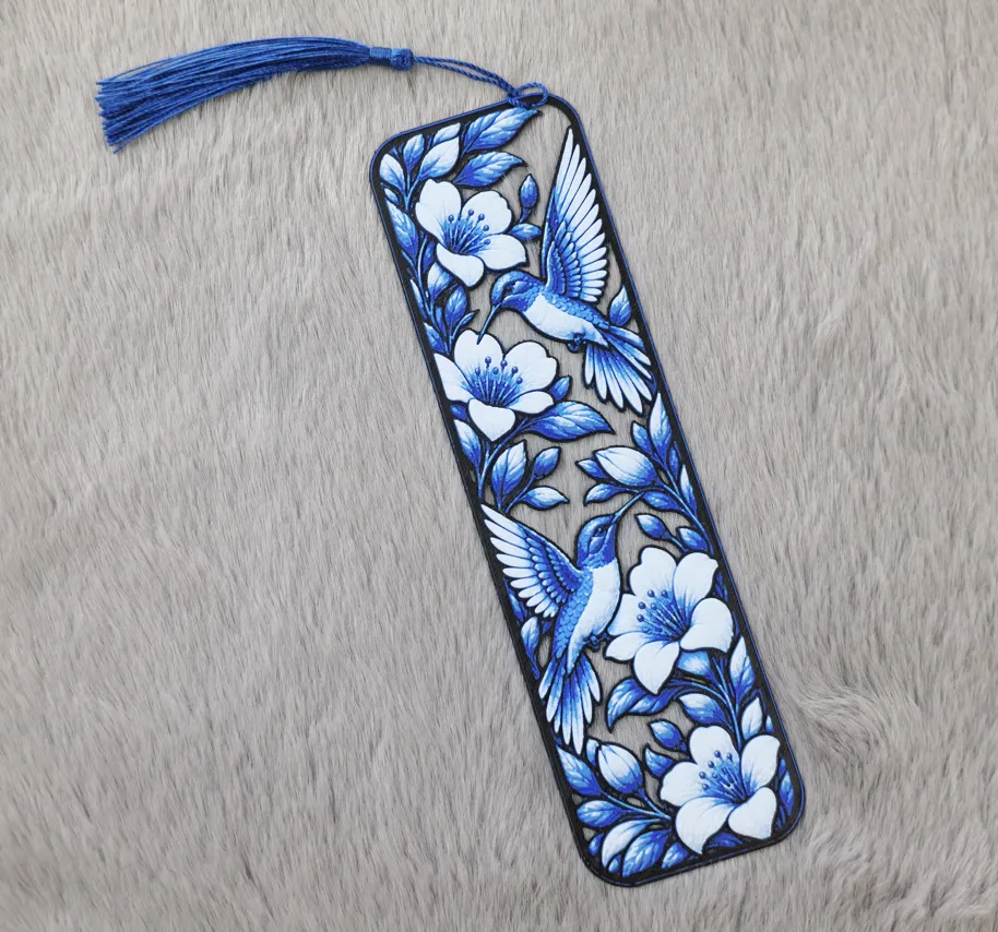 Blue Hummingbirds Floral Bookmark