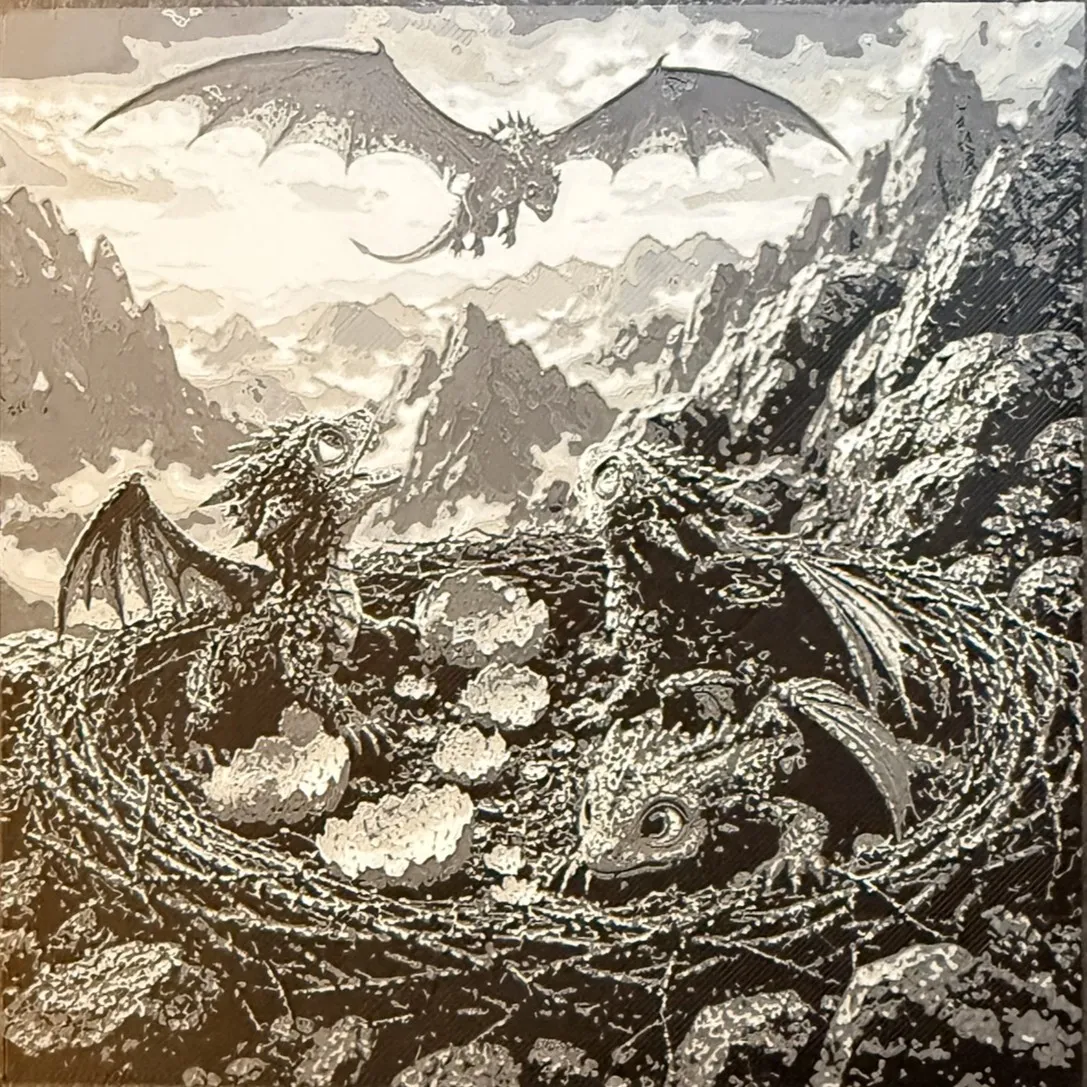 Hueforge - Bébés dragon dans un nid avec maman