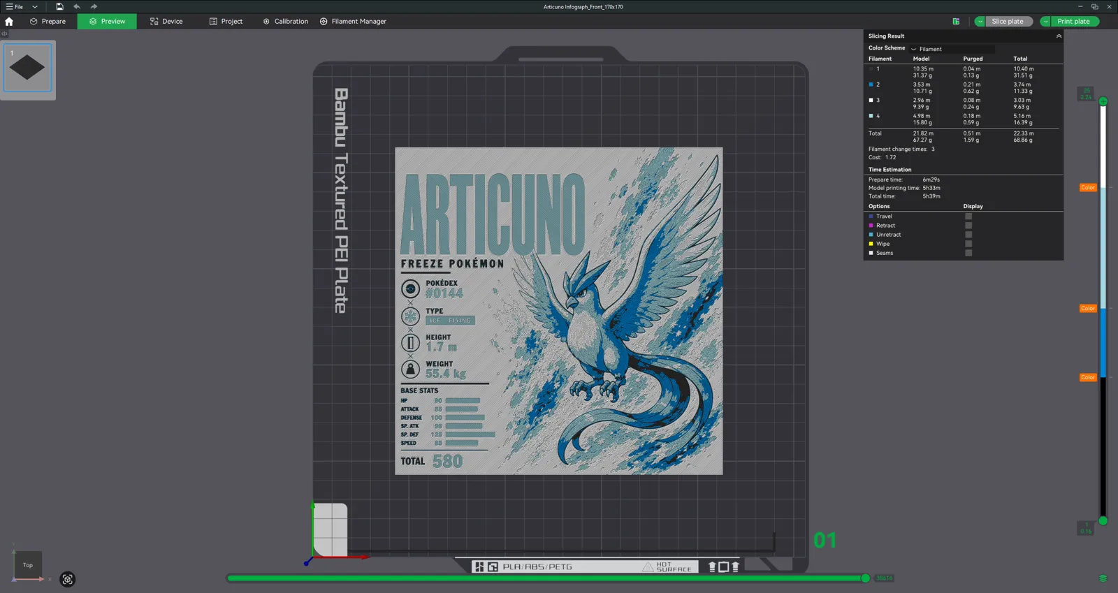 Articuno Infographic Hueforge