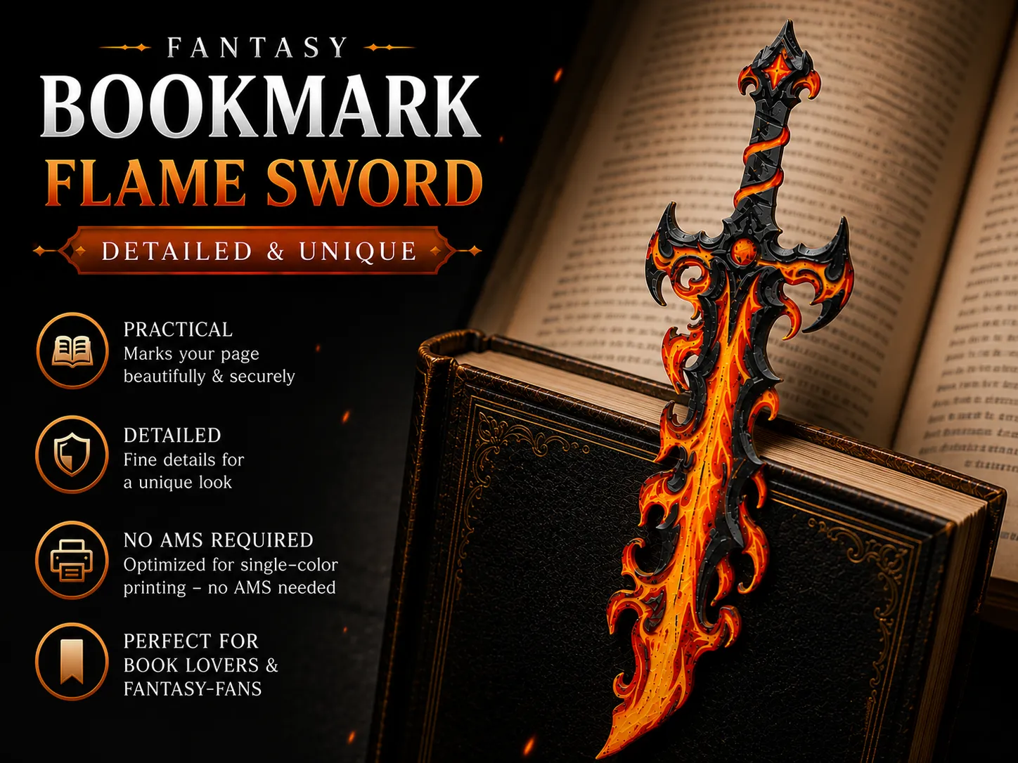 Flame Sword – Fantasy HueForge Bookmark