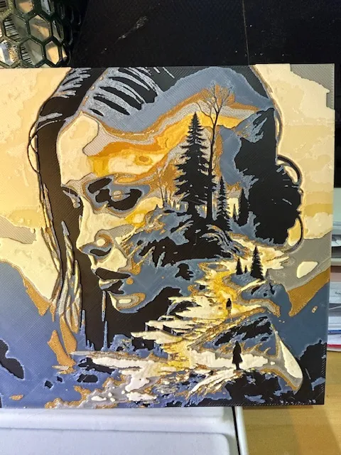 girls face with mountain side walk